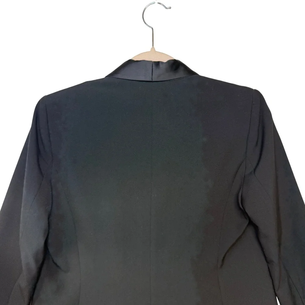 MNG by Mango Womens Black Tuxedo Blazer Satin Shawl Lapel Open Front Jacket Sz 6